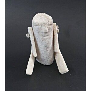 Vintage Inuit Carved Sculpture Jointed Small Doll Caribou Bone